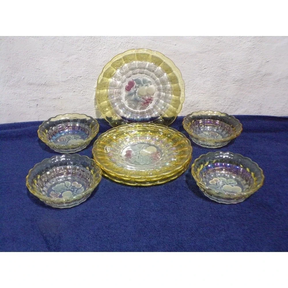 Della Robbia Yellow & Clear 4 Lunch Plates & 4 Dessert Bowls
